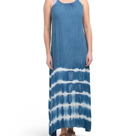 BOHO ME Blue Tie Dye Maxi Dress - Medium - Picture 12 of 13